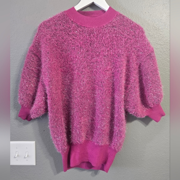 Anthropologie Maeve The Violetta Pink Tinsel Open Back Sweater Size Small - Picture 2 of 16